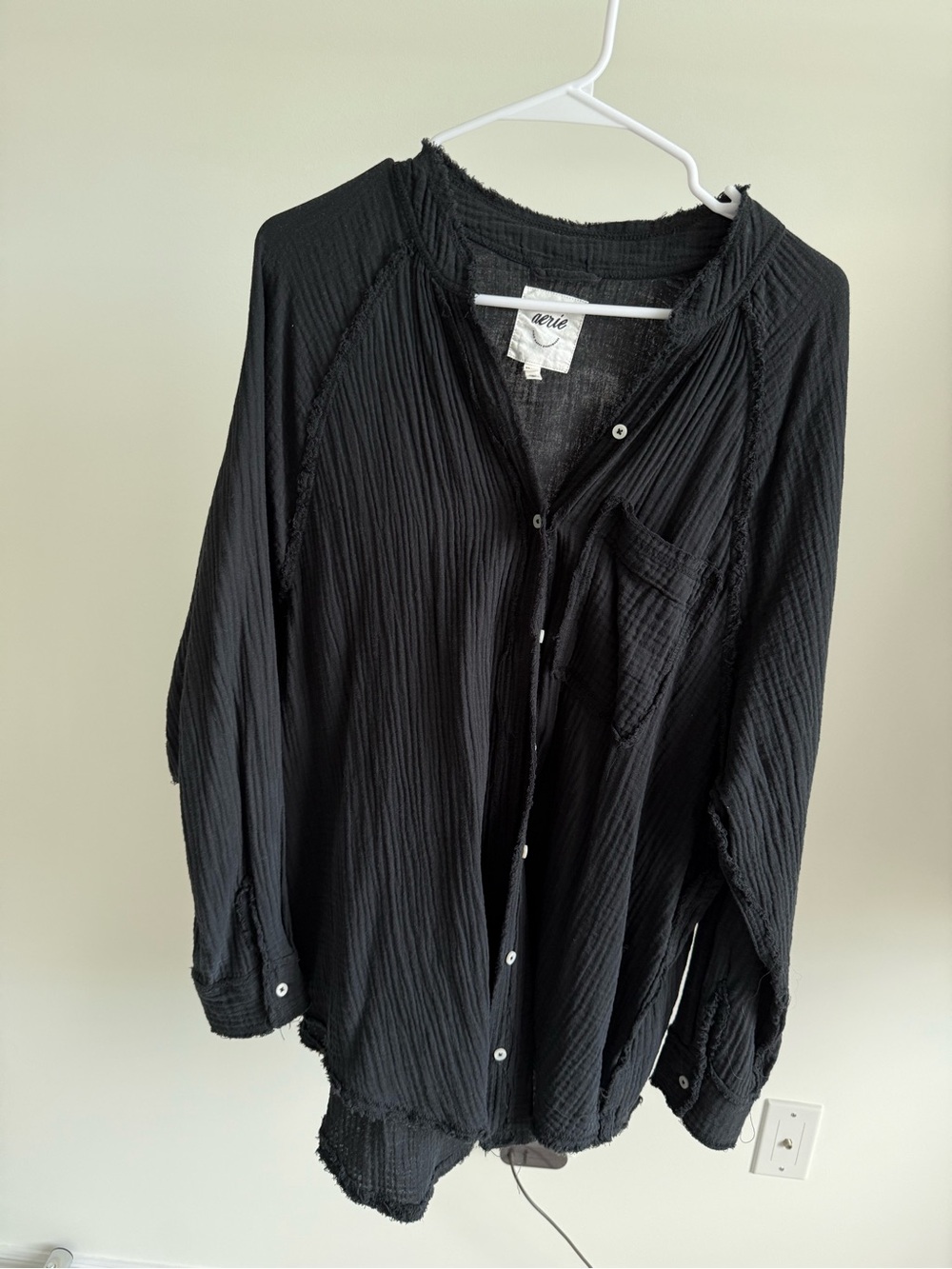 Aerie Black Pool to Party Button-Up Shirt